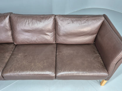 Vintage Danish 3 Seat Sofa Brown Leather 1980s Retro MCM  EB12417