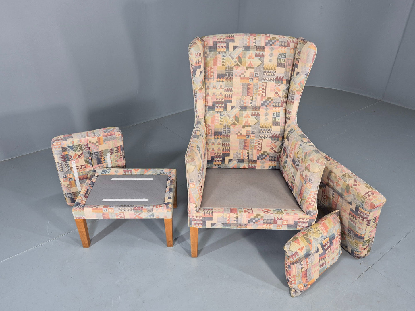 Vintage Danish Wing back Armchair and Stool 1980s Retro MCM EB12139