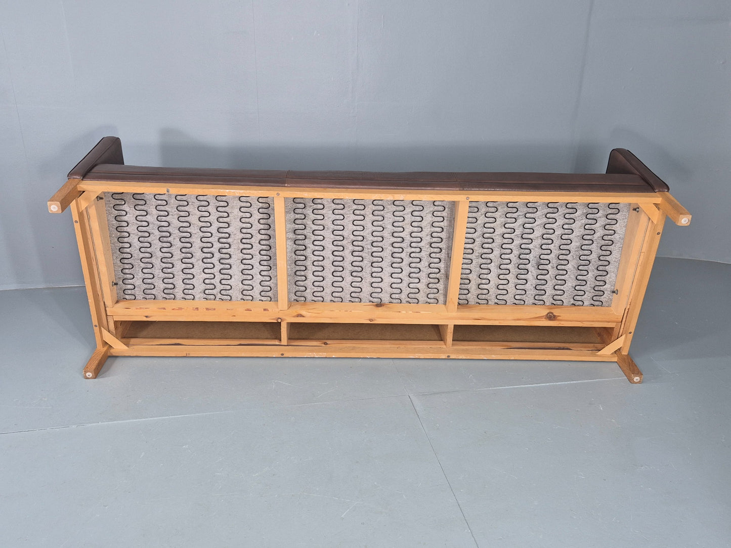 Vintage 3 Seater Sofa Danish 70s Brown Leather Retro Mid Century Modern EB12424