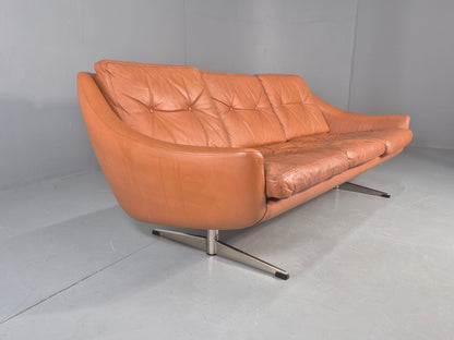 Vintage 3 Seater Sofa Tan Leather Danish 1960s Edmund Jorgensen Design EB12226
