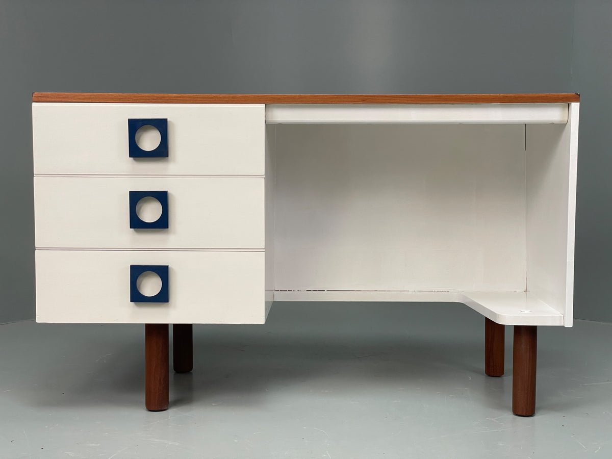 Vintage 1960s Compact Desk Teak Uniflex White Retro Mid Century Drawers EB12968