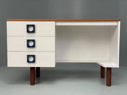 Vintage 1960s Compact Desk Teak Uniflex White Retro Mid Century Drawers EB12968