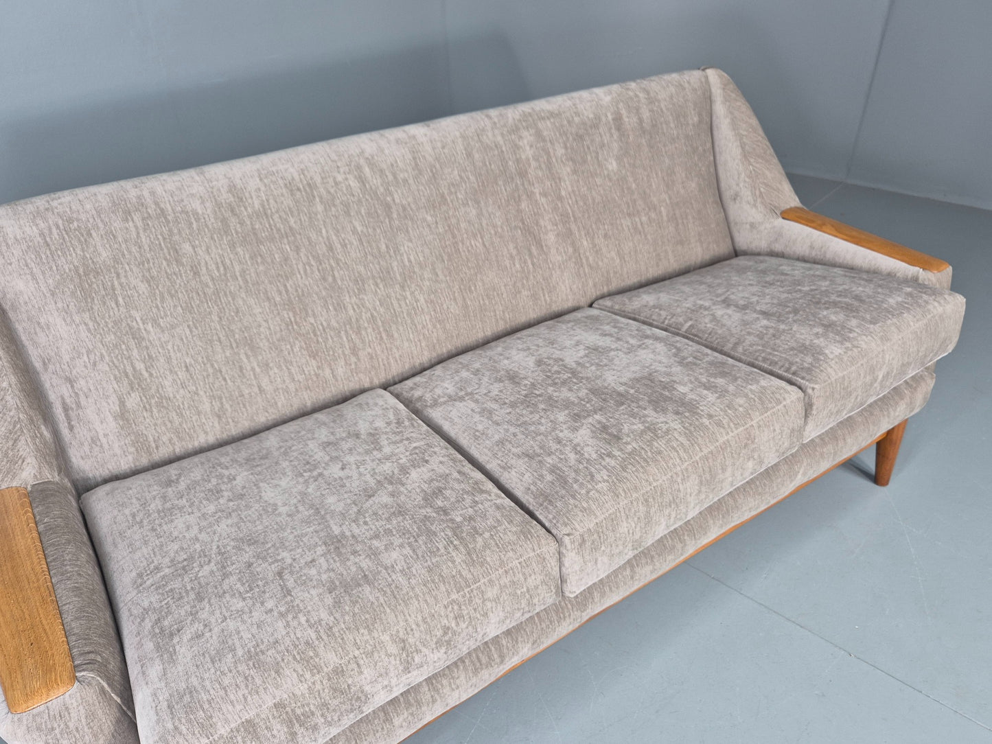 Vintage 3 Seater Danish Mid Century Sofa Oak Frame Paws New Upholstery EB11125