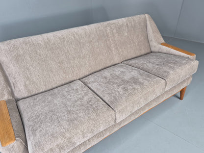 Vintage 3 Seater Danish Mid Century Sofa Oak Frame Paws New Upholstery EB11125