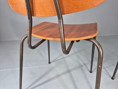 2 Vintage Danish Stacking Chairs Mid Century Industrial Teak Plywood EB13025