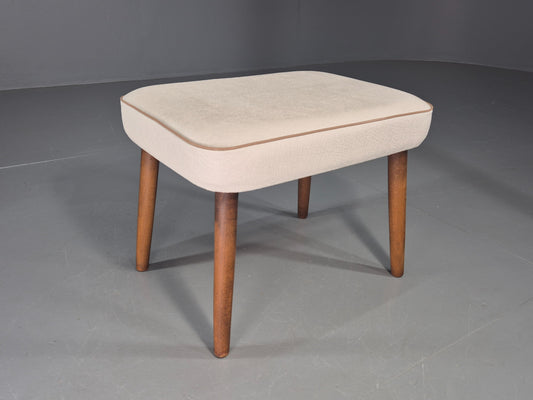Vintage Mid Century Footstool Danish Cream Vinyl Retro 1960s EB12054