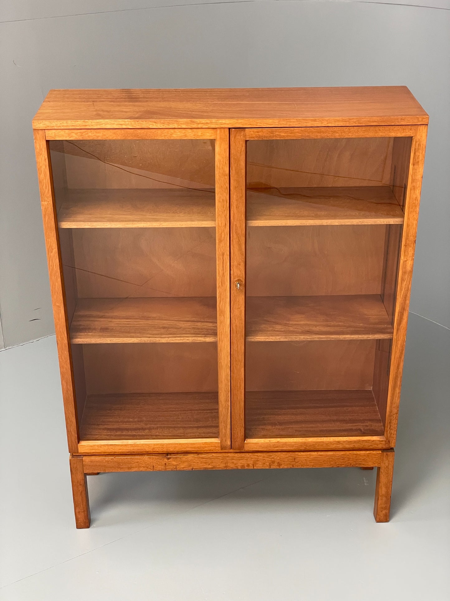 Vintage Bookcase Enham Military Glass Doors 1960s Midcentury Mahogany EB12609