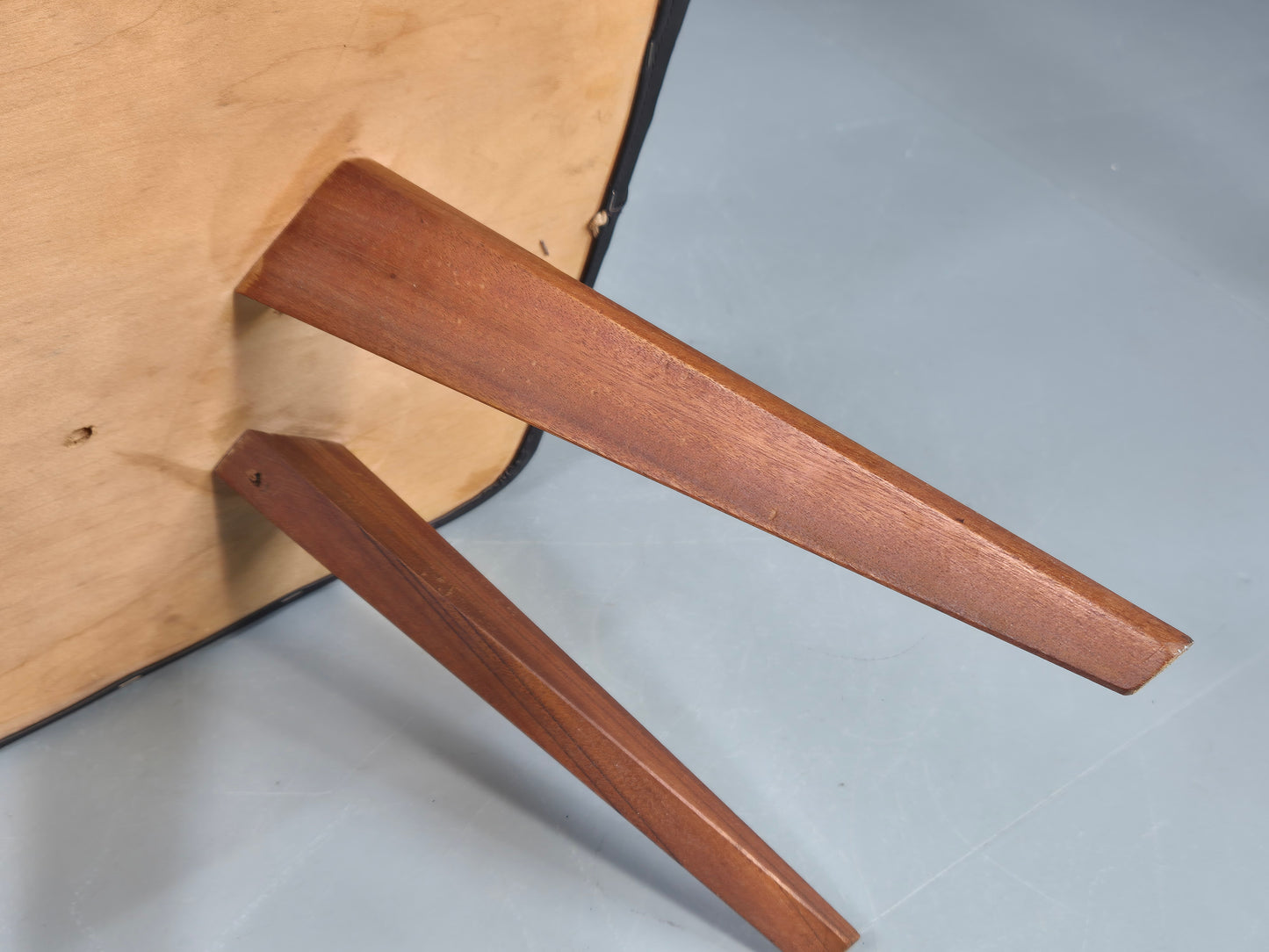 Vintage Mid Century Danish Footstool Black Vinyl Teak Legs 1960s Retro EB12148