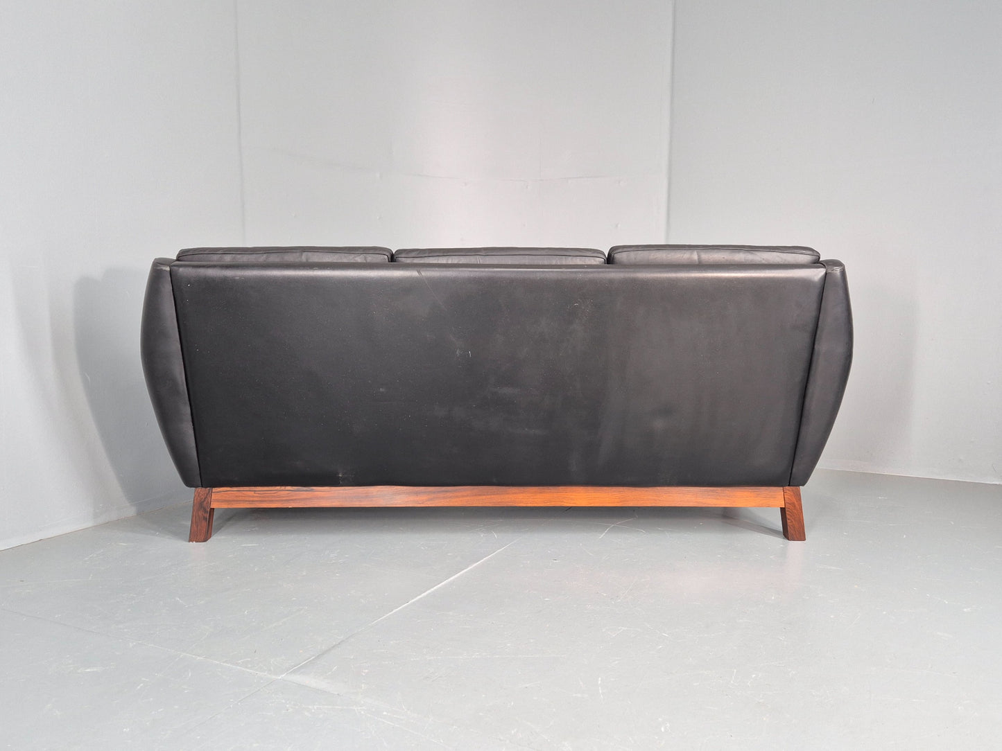 Vintage Mid Century 3 Seater Sofa Black Leather Danish 1960s Retro EB10403