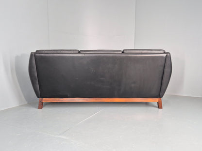 Vintage Mid Century 3 Seater Sofa Black Leather Danish 1960s Retro EB10403