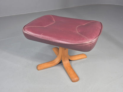 Vintage Stouby Swivel Footstool 1980s Burgundy Leather Bentwood Base EB12051