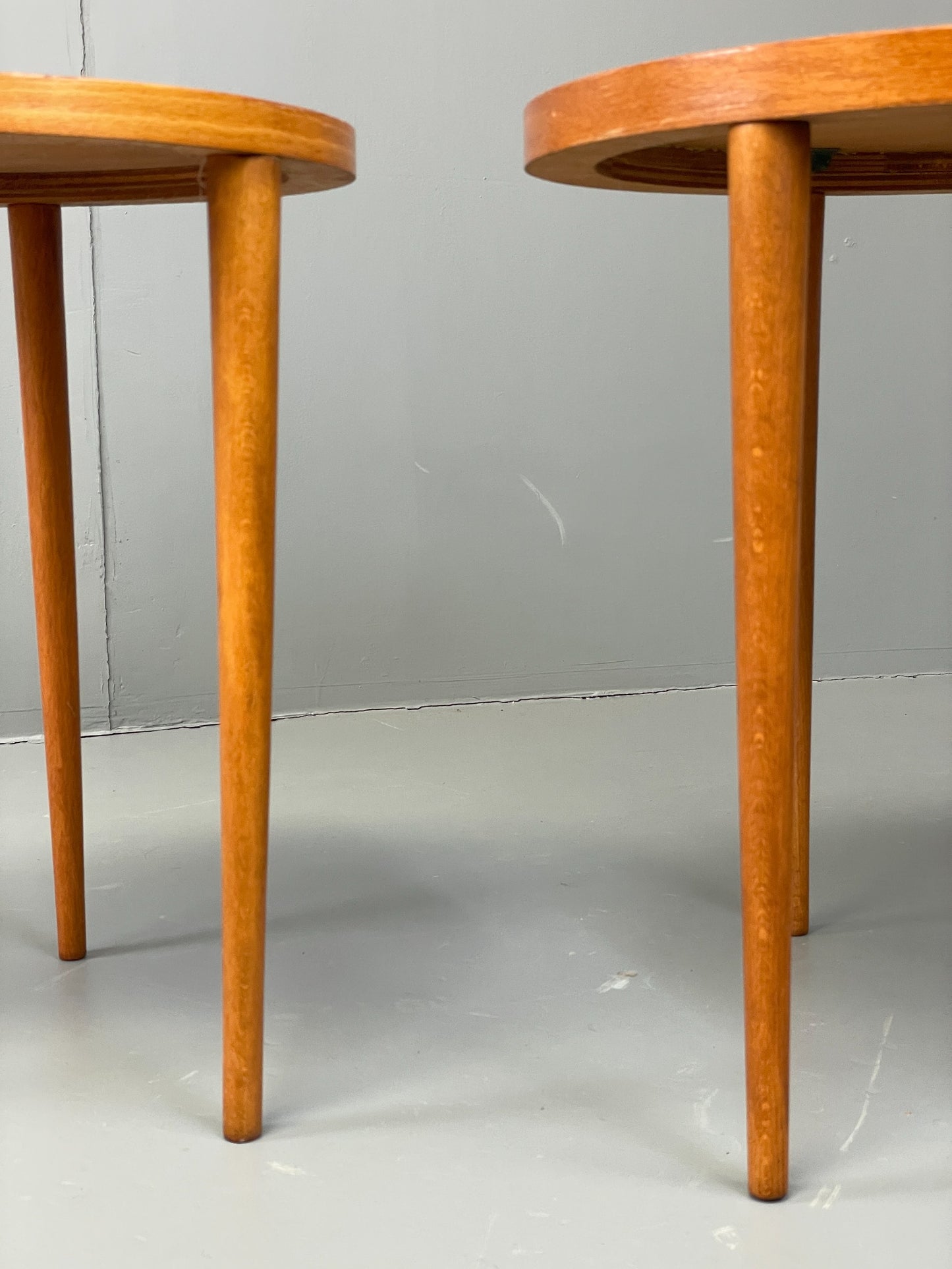 Vintage Circular Nesting Tables Set of Three Retro Mid Century Beech EB12875