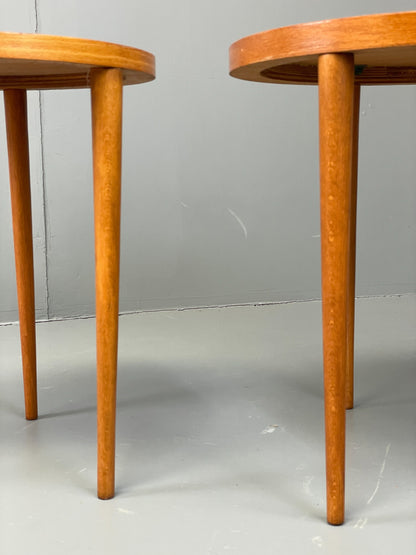 Vintage Circular Nesting Tables Set of Three Retro Mid Century Beech EB12875