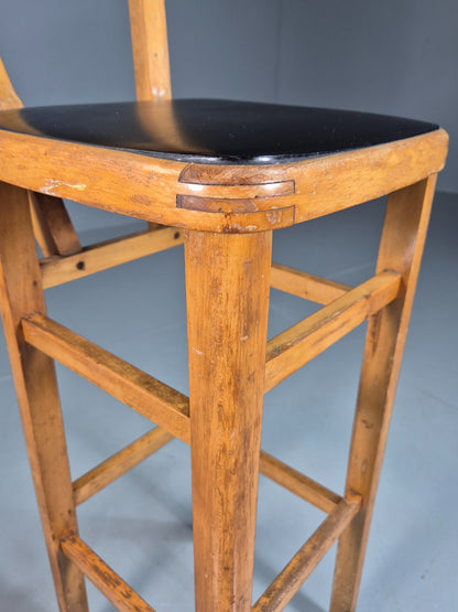 Vintage Mid-century Black Vinyl and Beech Bar Stool 1960s Retro EB07918