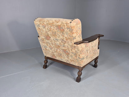 Vintage Danish Armchair Kjaernulf Style Floral Upholstery Oak Frame 1970 EB06690