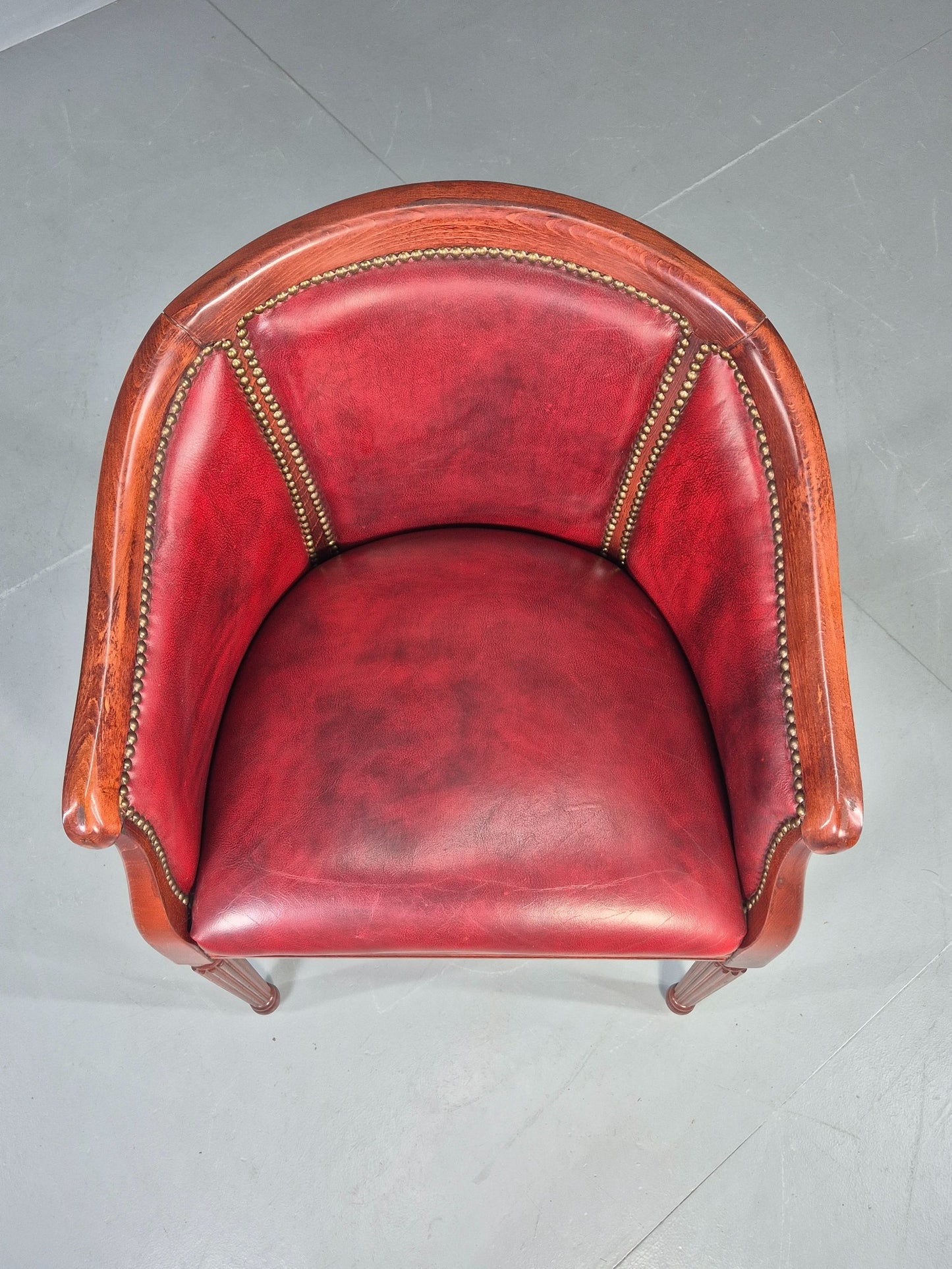 Vintage Tub Chair Antique Style Danish Made Red Vinyl Upholstery EB12696