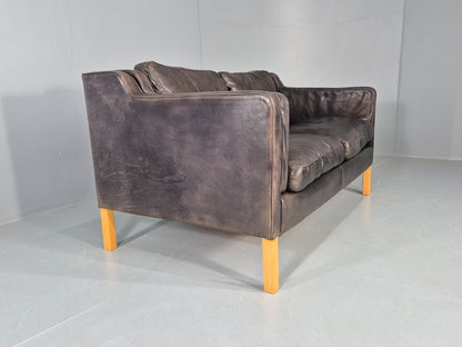 Vintage 2 Seater Sofa Mid Century Danish Leather Retro 1980s EB12227