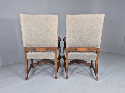 2 Vintage Danish Baroque Revival Lounge Chairs Oak Frame Tapestry Floral EB12643
