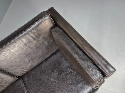 Vintage 2 seater sofa Danish Mid Century Black Leather Retro 1970s EB09407