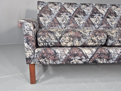 Vintage Mid Century Modern 3 Seater Sofa Swedish Abstract Fabric 1960s EB11077