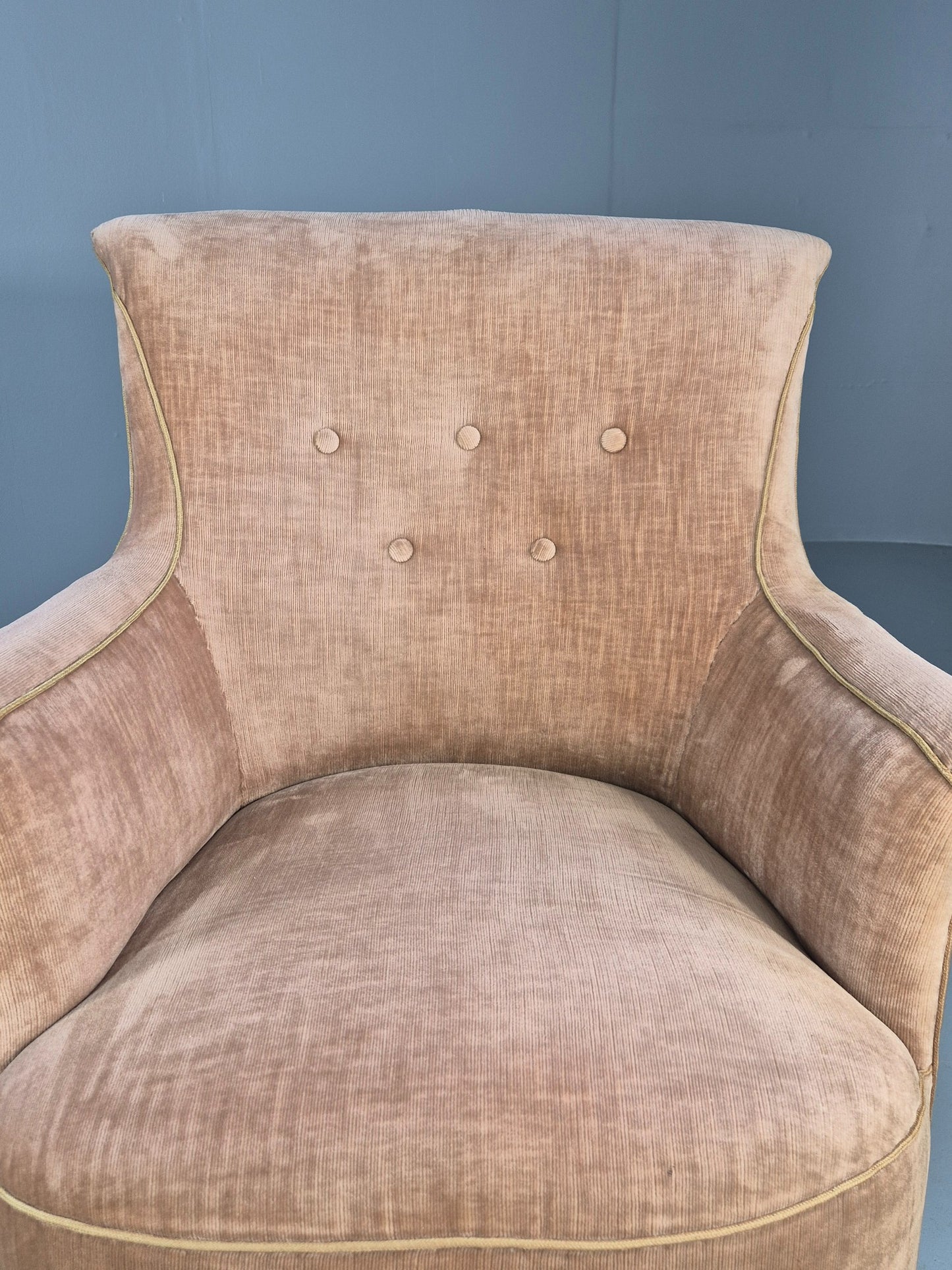Antique Tub Chair Danish Peach Velour Upholstery 1900s  EB11934