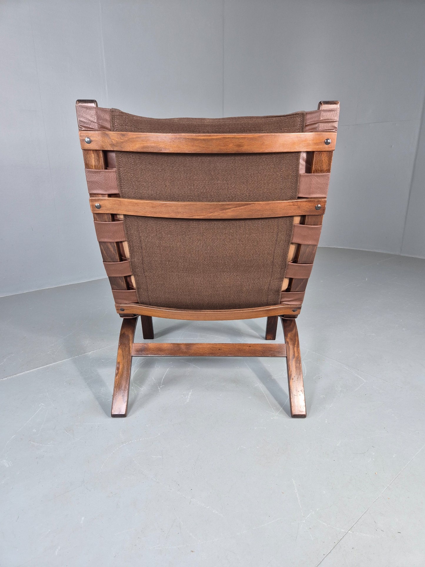 Vintage 1970s Leather Lounge Chair Farstrup Denmark Bentwood Frame Retro EB12312