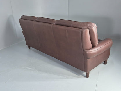 Vintage 3 Seater Leather Sofa Danish 1970s Brown Leather Retro MCM EB12411