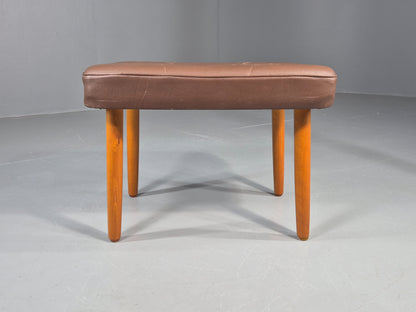Vintage Danish Mid Century Footstool Brown Vinyl 1960s Retro  EB12032