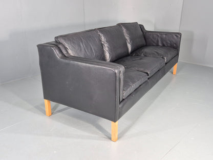 Vintage 3 Seater Sofa Danish Black Leather 1980s Retro MCM Quality EB12434