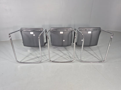 3 Vintage Stacking Chairs Wilkhahn Chrome Cantilever Frames Leather chairs EB12270