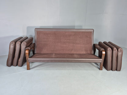 Vintage Danish 3 Seat Sofa Brown Leather Bentwood Frame 1980s Retro MCM EB13062