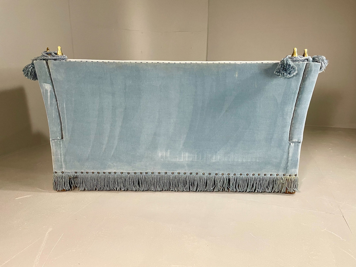 Vintage 2 Seater Knole Sofa Danish Blue Velvet Velour 1950s Tassles Trim EB06007