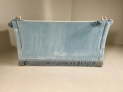 Vintage 2 Seater Knole Sofa Danish Blue Velvet Velour 1950s Tassles Trim EB06007