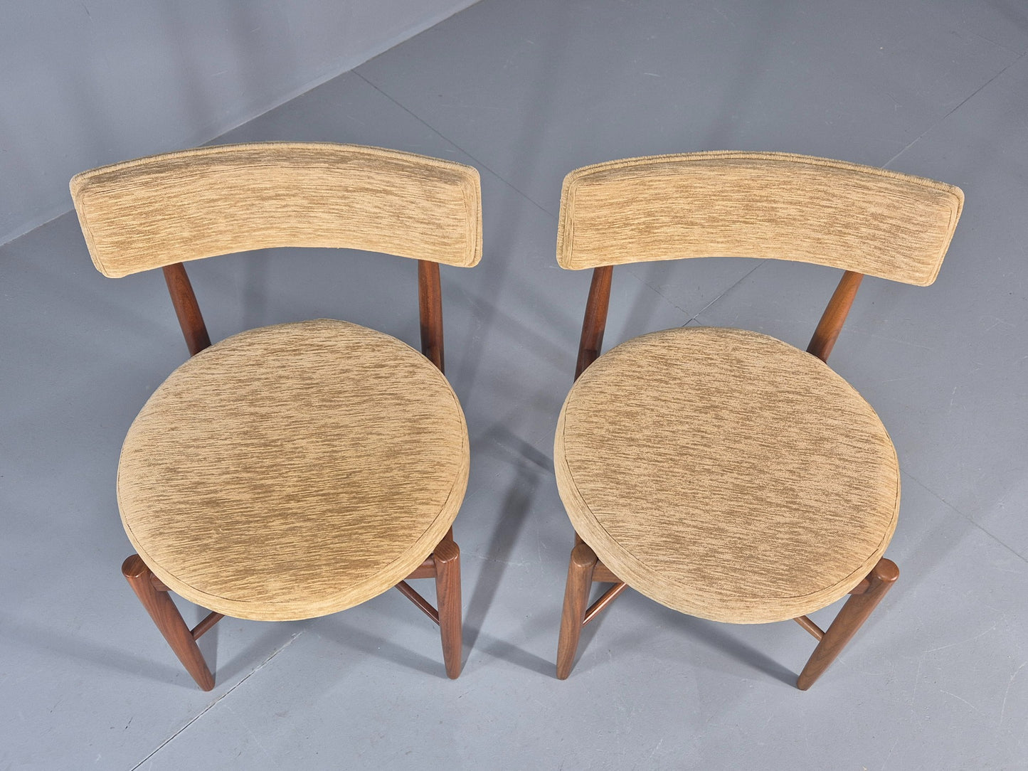 10 Vintage G Plan Dining Chairs Circle Seat Model Teak Frames Chenille EB12027