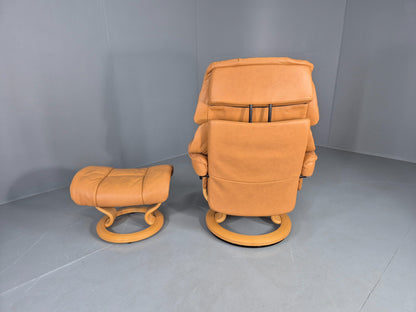 Vintage Stressless Reno Armchair with Matching Footstool Swivel Recline EB12589