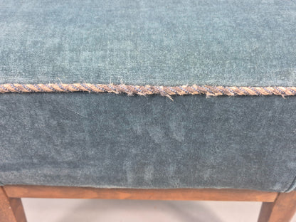 Vintage Danish Mid Century Footstool Blue Velour Upholstery 1950s Retro EB12053