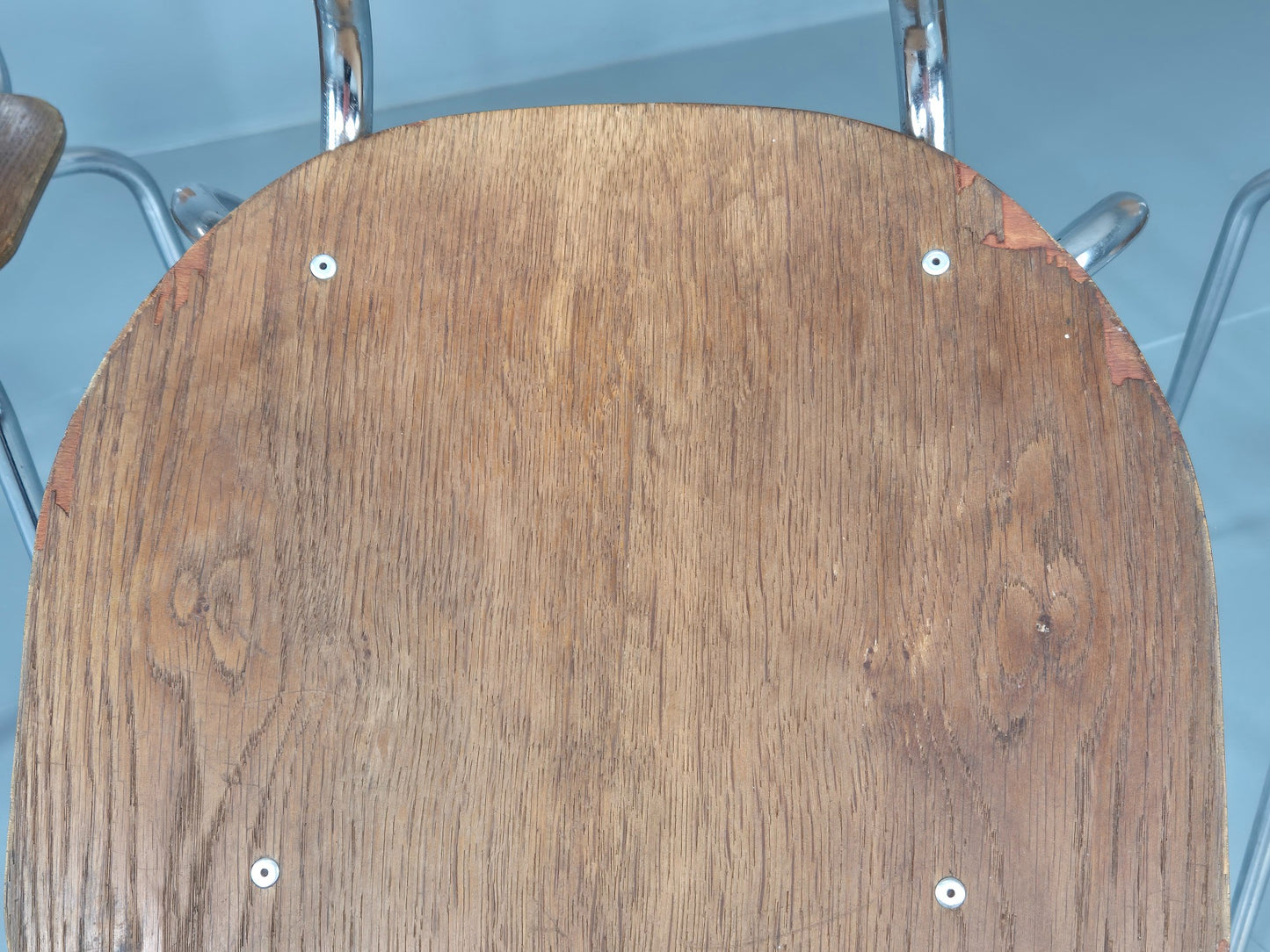 3 Vintage Danish Stacking Industrial Chairs Teak and Steel Retro 1960s EB12404