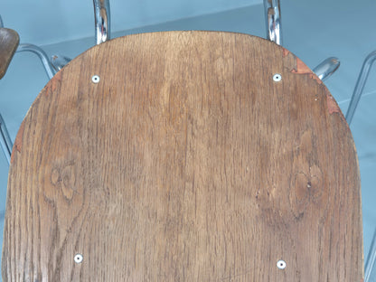 3 Vintage Danish Stacking Industrial Chairs Teak and Steel Retro 1960s EB12404