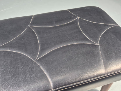 Vintage Mid Century Footstool Danish Black Vinyl Teak Legs Stitch Detail EB12031