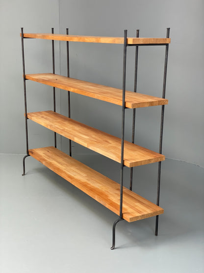 Vintage Open Shelving Unit Steel Acacia No Screws Freestanding EB12623