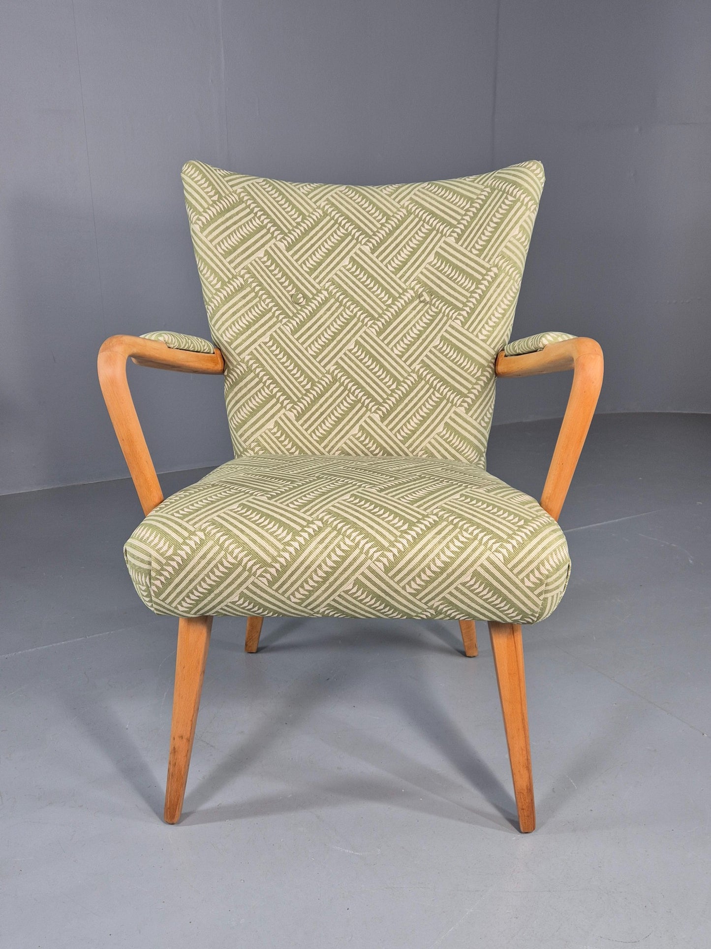 Vintage 1950s Lounge Chair Cintique Beechwood Frame New Upholstery Retro EB11948