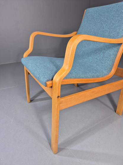 Vintage Farstrup Mid Century Chair New blue Upholstery Bentwood Frame EB11211