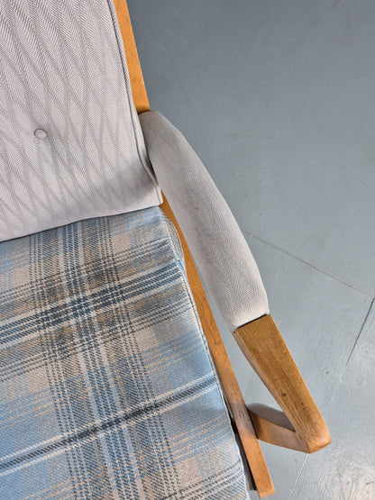 Vintage Cintique Lounge Chair Beech Frame Mid Century Retro Blue Fabric EB11947