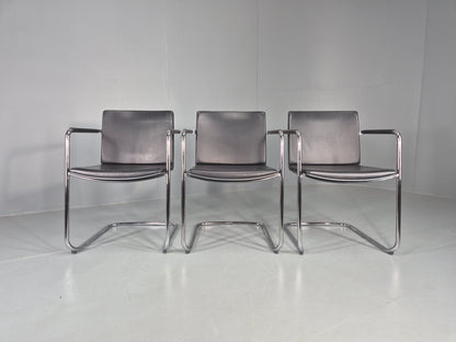 3 Vintage Stacking Chairs Wilkhahn Chrome Cantilever Frames Leather chairs EB12270