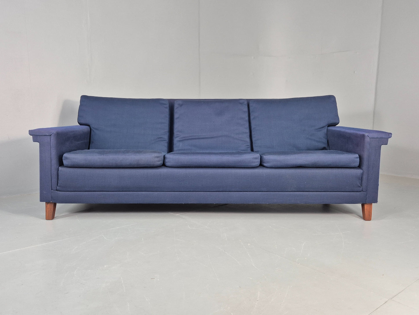 Vintage 3 Seater Sofa Mid Century Danish Dark Blue Wool Retro 1960s  EB12230