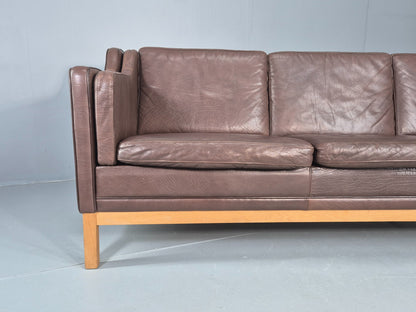 Vintage 3 Seater Sofa Danish 70s Brown Leather Retro Mid Century Modern EB12424