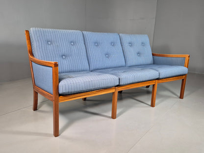 EB6985 Vintage Danish 3 Seat Sofa Blue Mahogany Wanscher Retro MCM M3SS