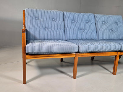 EB6985 Vintage Danish 3 Seat Sofa Blue Mahogany Wanscher Retro MCM M3SS