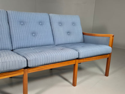 EB6985 Vintage Danish 3 Seat Sofa Blue Mahogany Wanscher Retro MCM M3SS