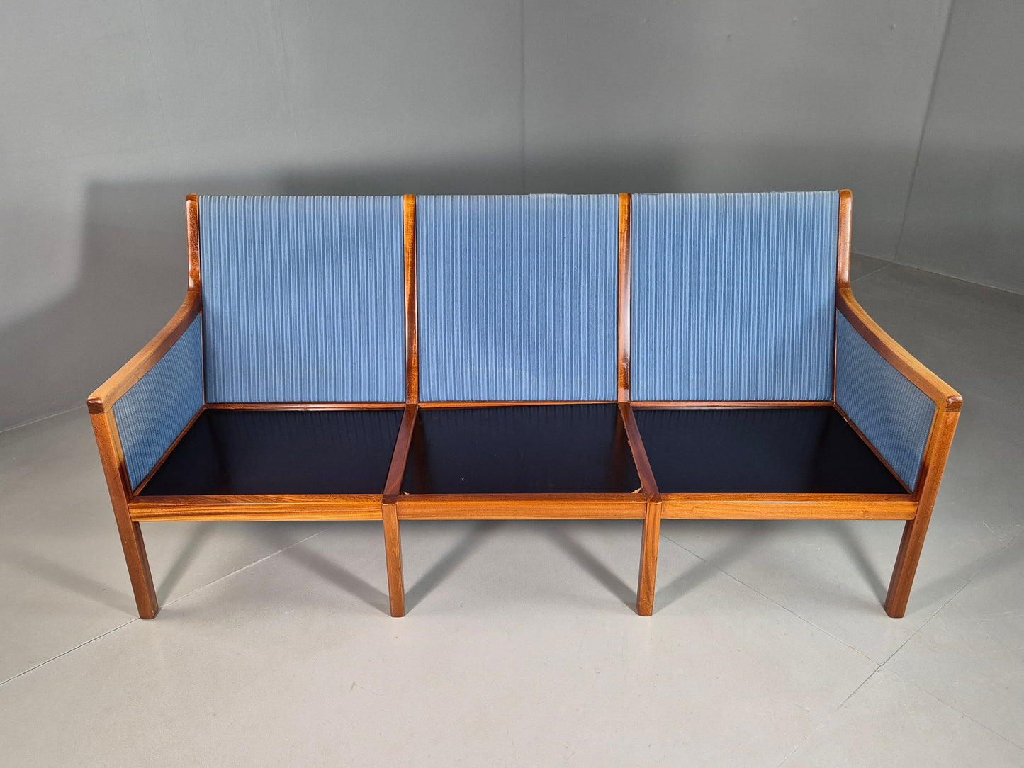 EB6985 Vintage Danish 3 Seat Sofa Blue Mahogany Wanscher Retro MCM M3SS